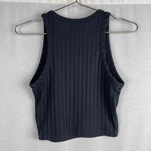Abercrombie and Fitch Top Black Ribbed Crop Tank Minimalist Capsule Basic Layer - Picture 3 of 5